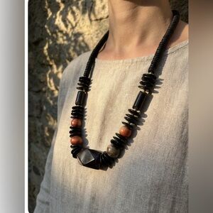 Chic Black and Brown Beaded Necklace